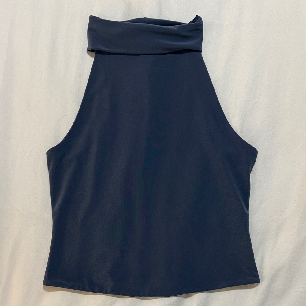 Chic Navy Sleeveless Turtleneck Top